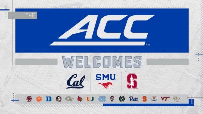 A logo of the Atlantic Coast Conference welcoming three new schools to the conference. 